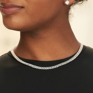 Micro Diamond Prong Cuban Necklace in White Gold - 6mm 18’